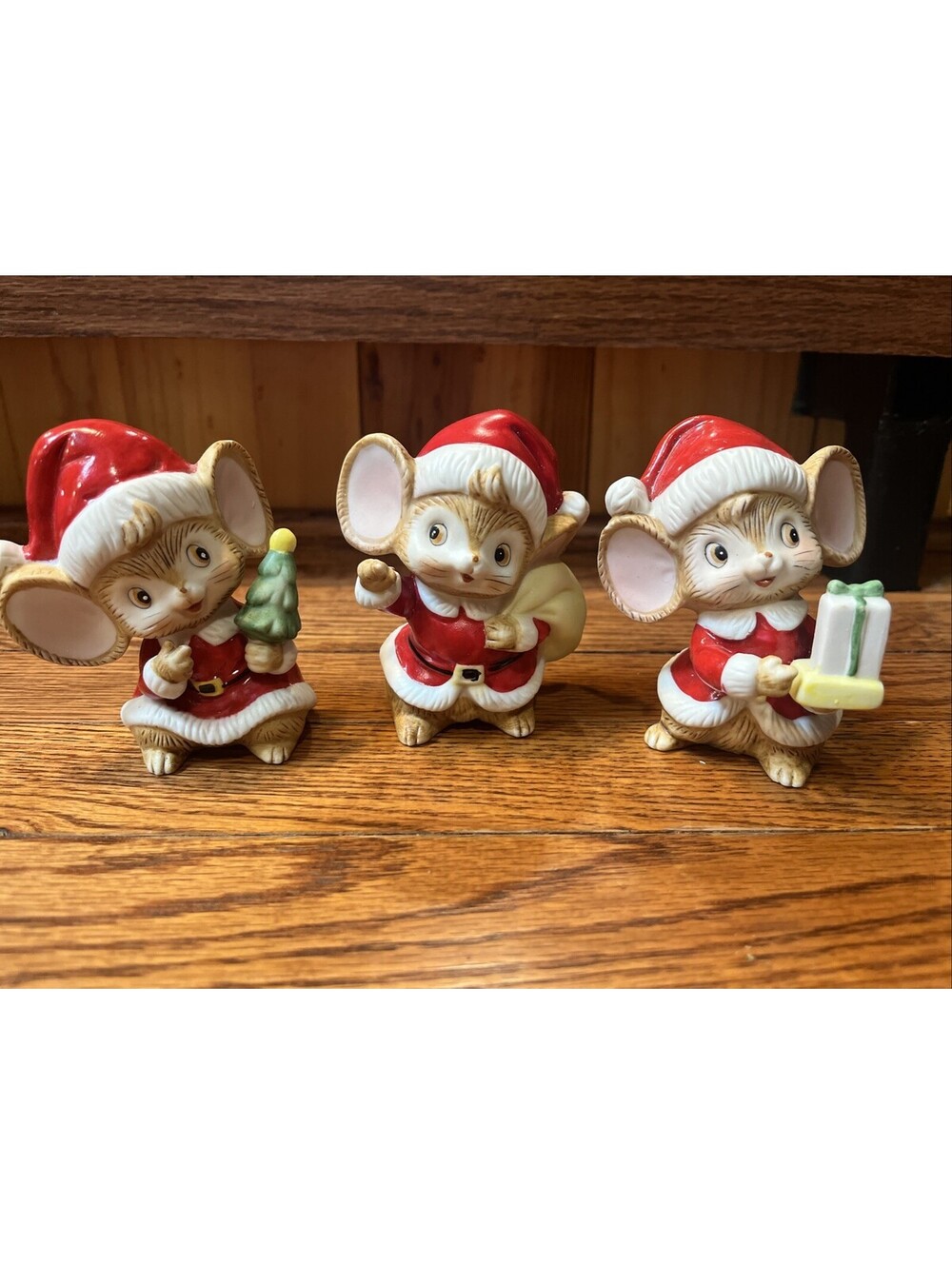 Vintage Lot Of 3 Homco Christmas Mice Figurines #5405 Holiday Mice Anamorphic